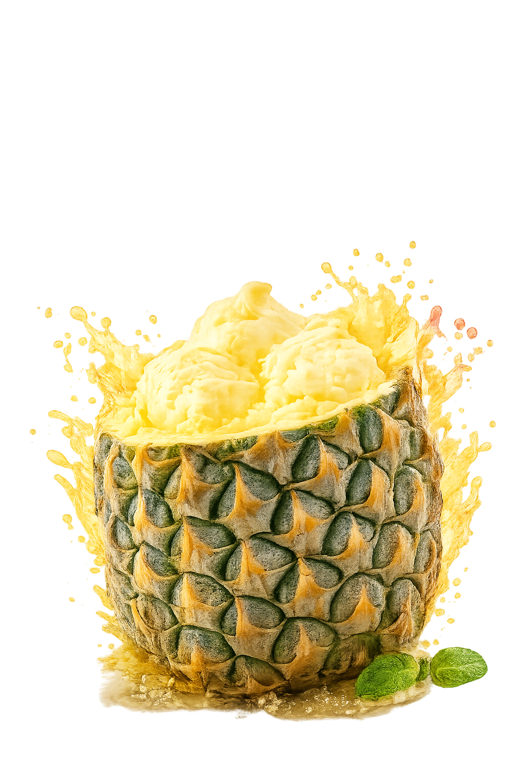 Open pineapple sorbet ice cream product